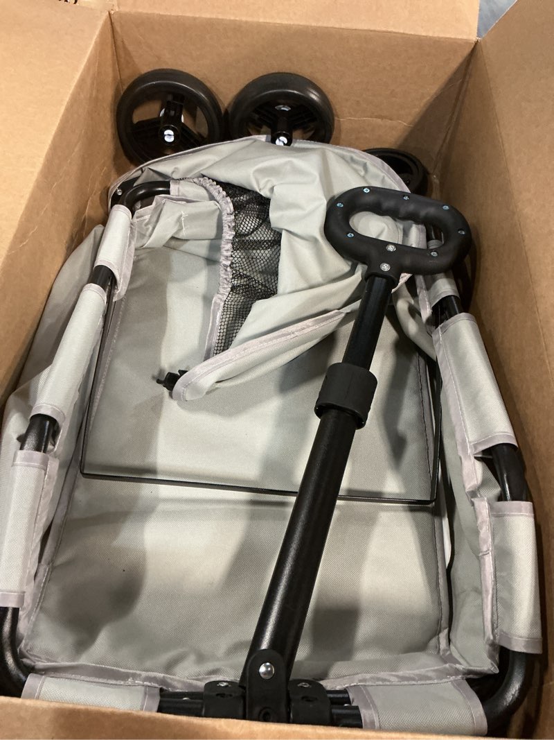 Condition photo showing As Is for folding dog stroller grey portable pet travel carrier cart pull rod adjustable