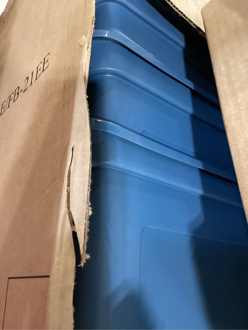 Condition photo showing Good Condition for iris usa file box plastic file organizer for letter/legal file, document box, durable storage bin tote with secure latching lid, stackable, bpa-free, eco friendly, sustainable, navy/gray 35 qt. 4 pack eco-friendly - 4 pack