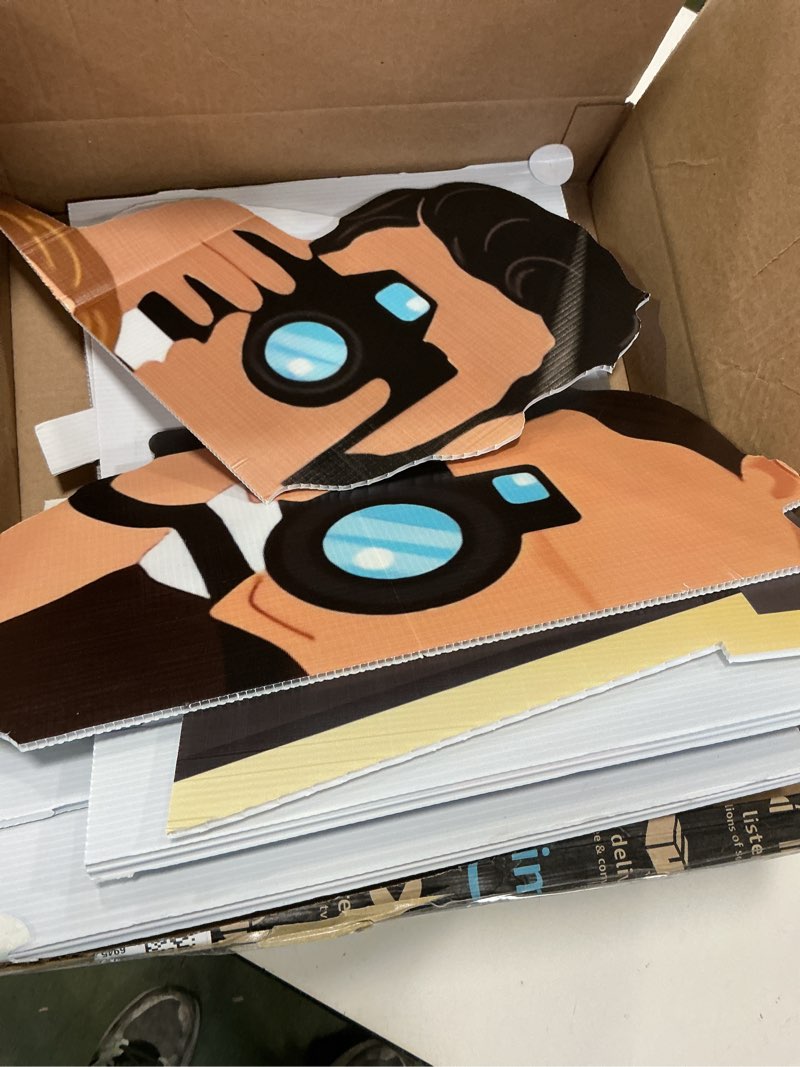 Condition photo showing As Is for Pinkunn 6 Ft Paparazzi Silhouette Cardboard Cutout Stand-Up Movie Award Night Party Decorations Backdrop Photo Prop Stand Up Life Size Celebrity Star Party Decor Famous Photo Prop Stand Up (Classic)