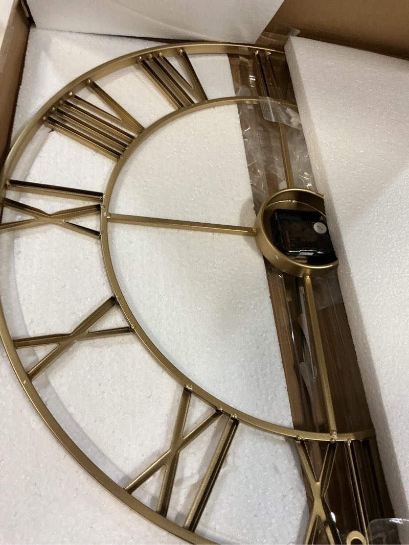 Condition photo showing Good Condition for cuspin gold wall clock, 24 inch large wall clock for living room kitchen mantel, completely silent non ticking battery-operated metal round luxury decorative modern clock - roman number gold roman number 24 inch