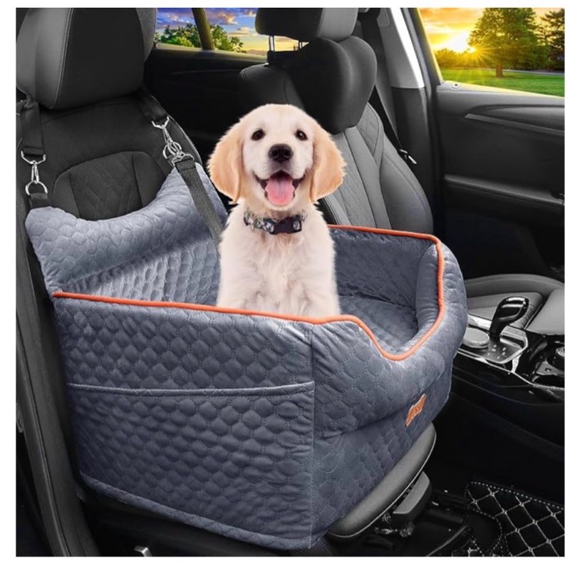 Dog Car Seat - Memory Foam Dog Booster Seat for Small Dogs Up to 25lbs-Elevated Pet Car Seat with Storage Pockets and Dog Seat Belt-Soft Pet Travel Bed for Front & Back Seats-Removable Washable-Grey