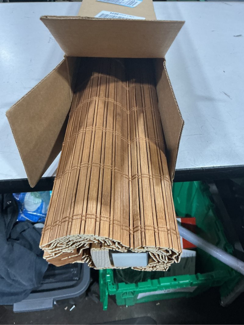 Condition photo showing As Is for chicology bamboo roman shades - customer favorite light filtering blinds for windows, premium quality, ideal for home, squirrel brown, 34"w x 64"h 34"w x 64"h squirrel