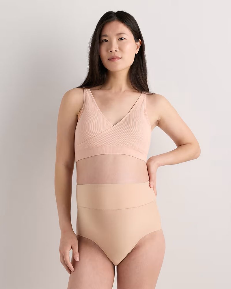 seamless crossover nursing & lounge bra (2-pack) xs beige