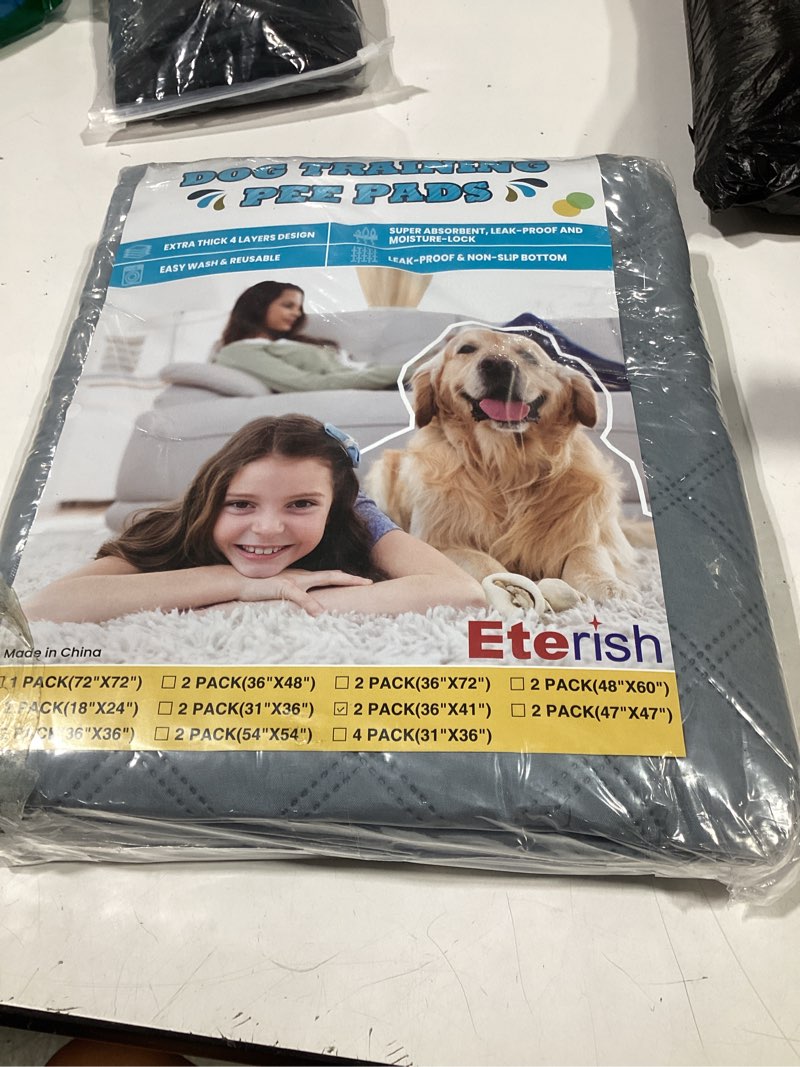 Condition photo showing Good Condition for eterish reusable washable pee pads for dogs large/extra large 36'' x 41'' 2 pack, absorbent pet puppy dog training pads non-slip, waterproof whelping potty pads for dogs leak-proof 2 pack (36"x41") gray