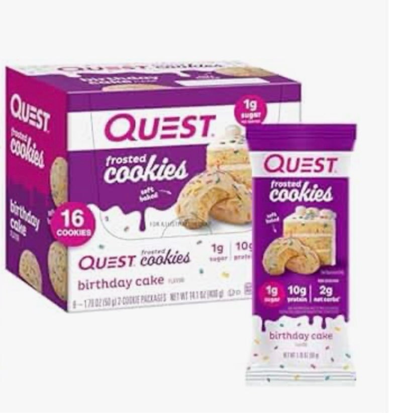 Quest Nutrition Frosted Cookies Twin Pack, Birthday Cake, 1g Sugar, 10g Protein, 2g Net Carbs, Glute ( BB: 09/20/24)