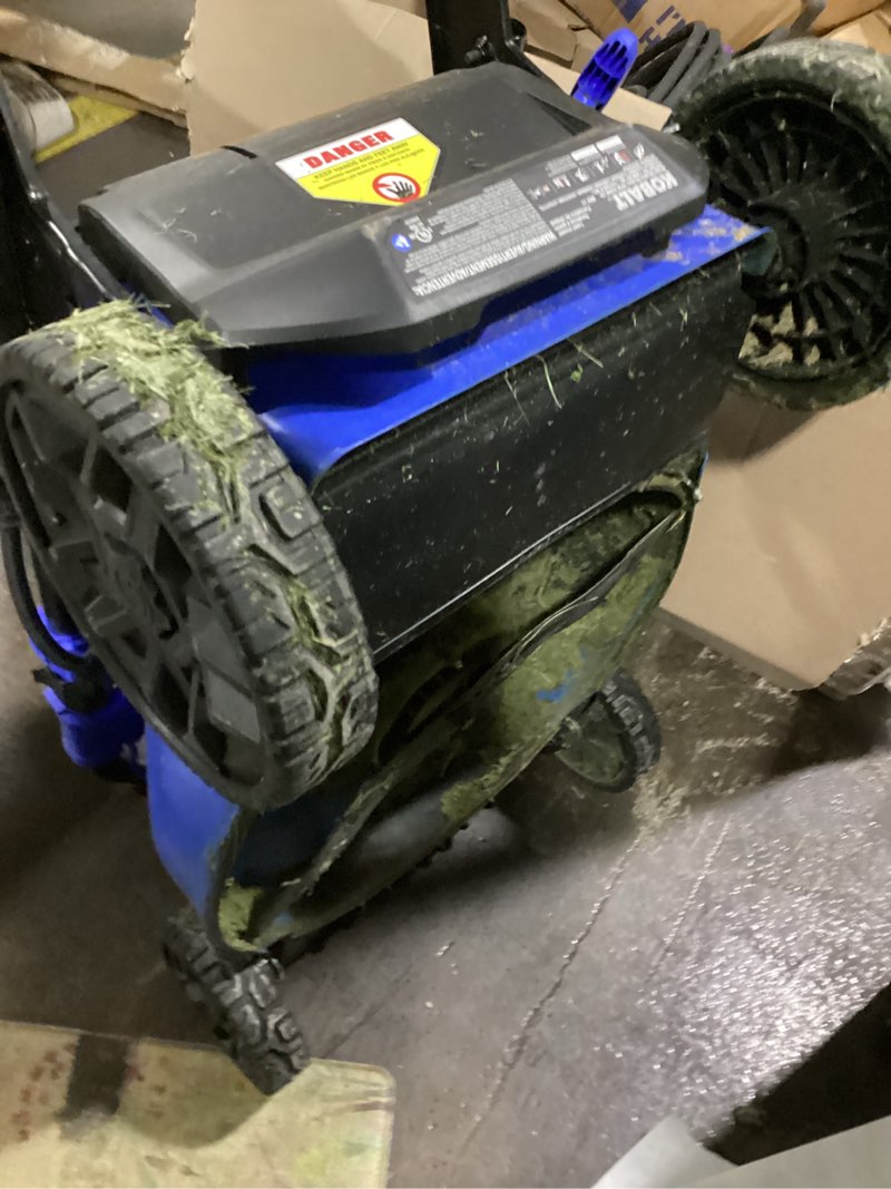 Condition photo showing As Is for kobalt 40-volt 21-in brushless battery push lawn mower 6 ah 