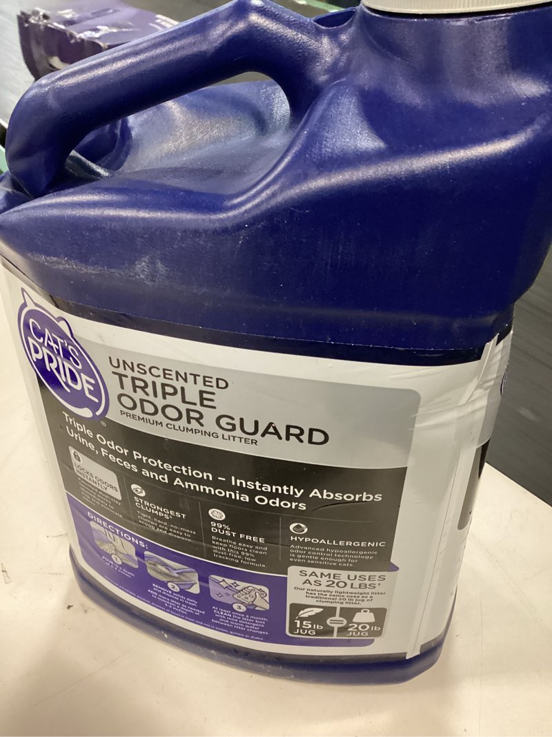 Condition photo showing New/Like New for cat s pride max power triple odor guard unscented clumping cat litter  15 lb jug