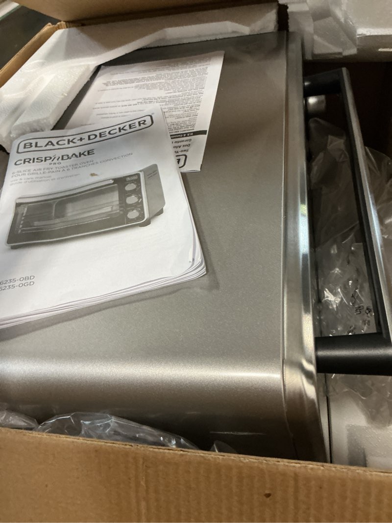 Condition photo showing Good Condition for black + decker crisp  n bake pro 6-slice air fryer toaster oven with basket  pan  rack & tray  stainless steel