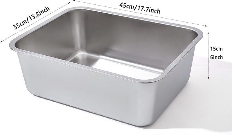 stainless steel litter 18\"x14\"x6\"(height) medium to large cat litter box easy clean, non stick litters boxes no smell for adult cats or kitty/kitten