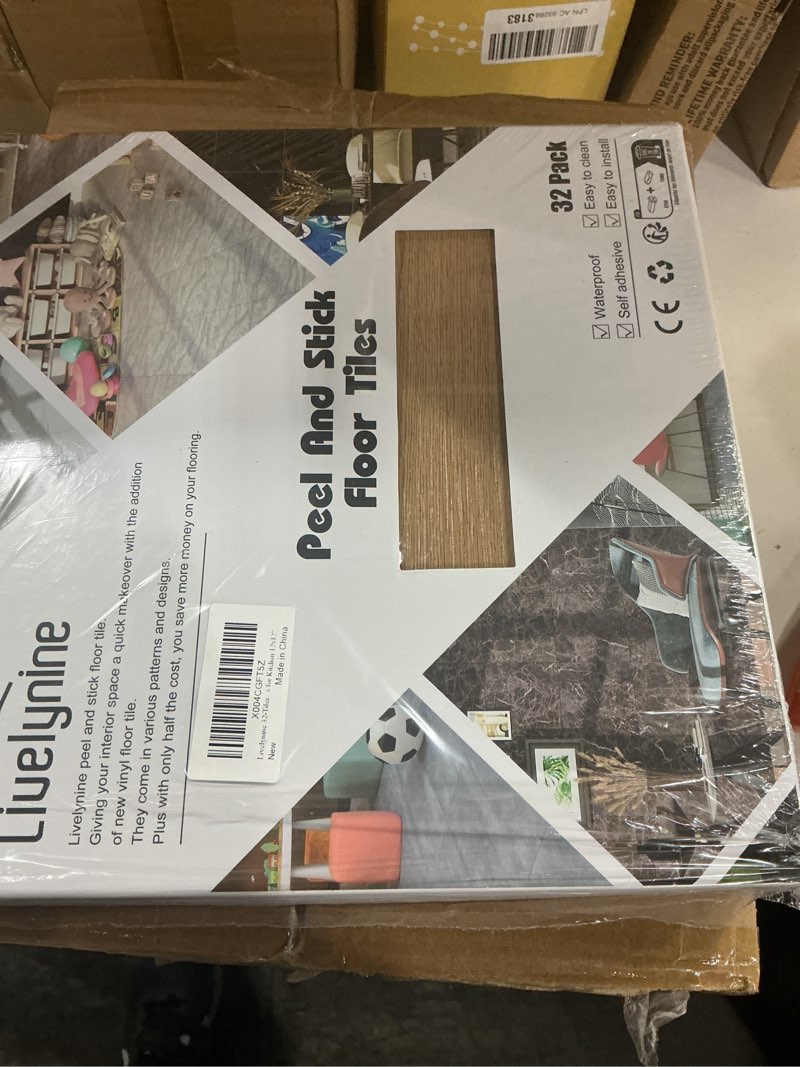Condition photo showing New/Like New for Livelynine 32-Sheets Oak Wood Flooring Peel and Stick Floor Tile Waterproof Honey Oak Sheet Vinyl Flooring Tiles 12x12 Kitchen Flooring Laminate RV Flooring Squares Renter Friendly Floor Stickers 32-Tiles 12x12inch Honey Oak Wood