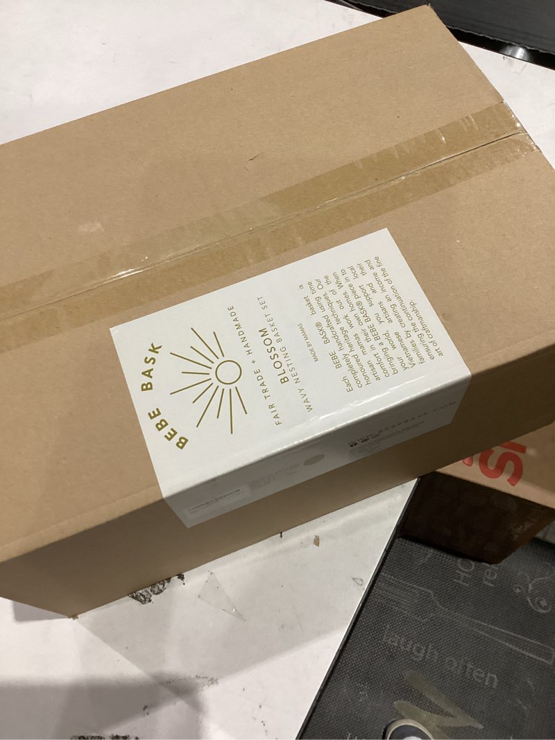 Condition photo showing New/Like New for BEBE BASK Unique Wavy Scalloped Basket Set Of 2 - Scallop Basket - 16 x 10 x 7 In - Hand-Woven Elegant Wicker With Scalloped Edge Lid - Nursery Storage - (Earthy)