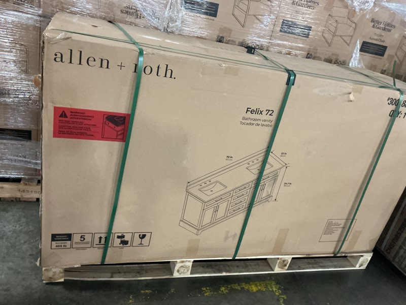 Condition photo showing New/Like New for allen + roth felix 72-in white undermount double sink bathroom vanity with white engineered stone top