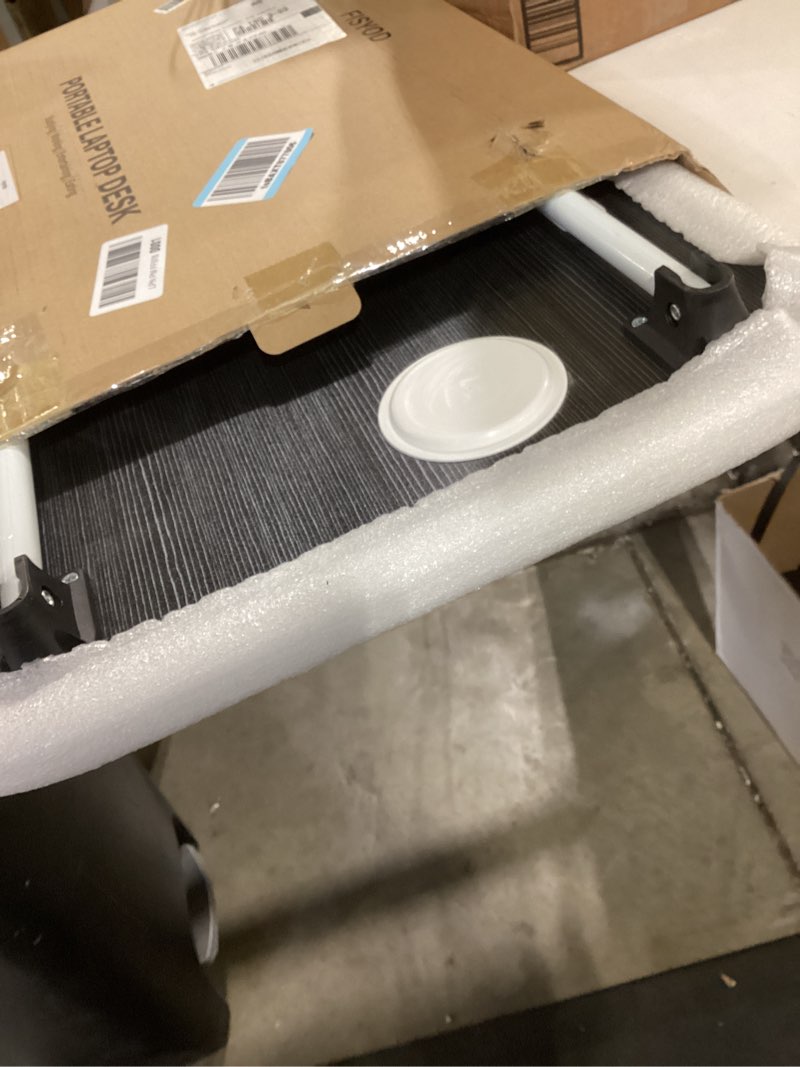 Condition photo showing Good Condition for foldable laptop table, portable lap desk bed table tray, laptop stand with cup holder & tablet slot & lifting handle for working writing drawing & eating (black)
