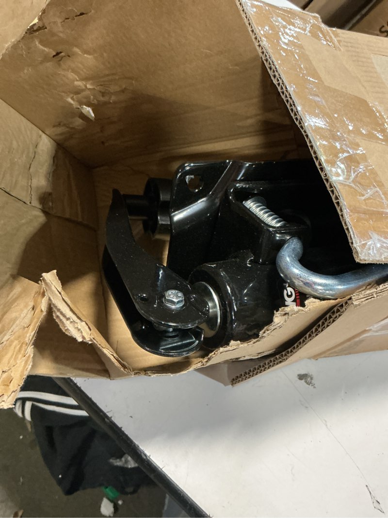 Condition photo showing As Is for swivel bolt-on trailer jack, trailer jack stand, 10" vertical movement, mounting hardware included, 1000 lbs black