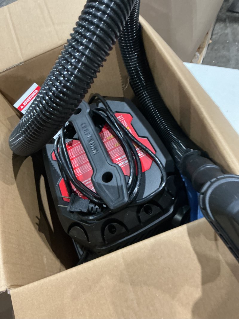 Condition photo showing As Is for craftsman 3-gallon 3 hp corded wet/dry shop vacuum with accessories included