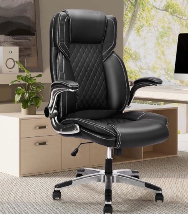 executive office chair with with flip up arms, big and tall ergonomic high back office chairs, 90-120° rocking lumbar support home computer desk chair wheels(black)