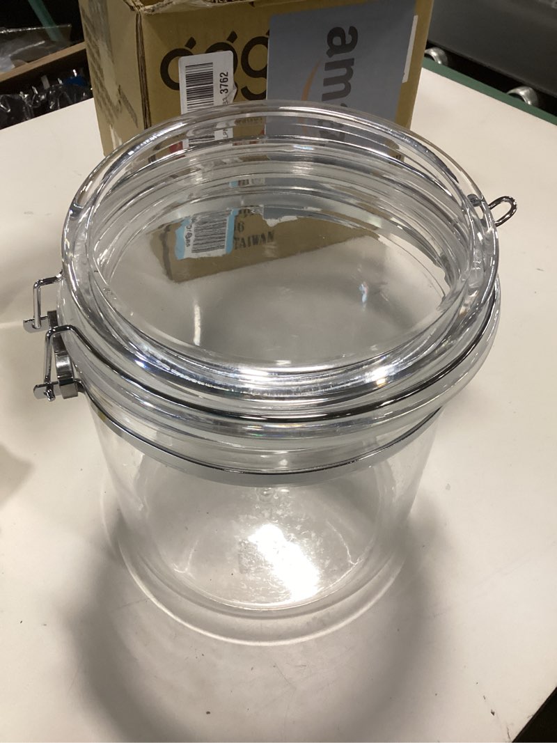 Condition photo showing Good Condition for Oggi Jumbo Clear Canister with Clamp Lid, 150 oz - Airtight Food Storage Container, for Kitchen & Pantry Storage of Bulk, Dry Foods Including Pasta, Flour, Sugar, Coffee, Rice, Tea, Spices & Herbs 150-Fluid Ounce Canister