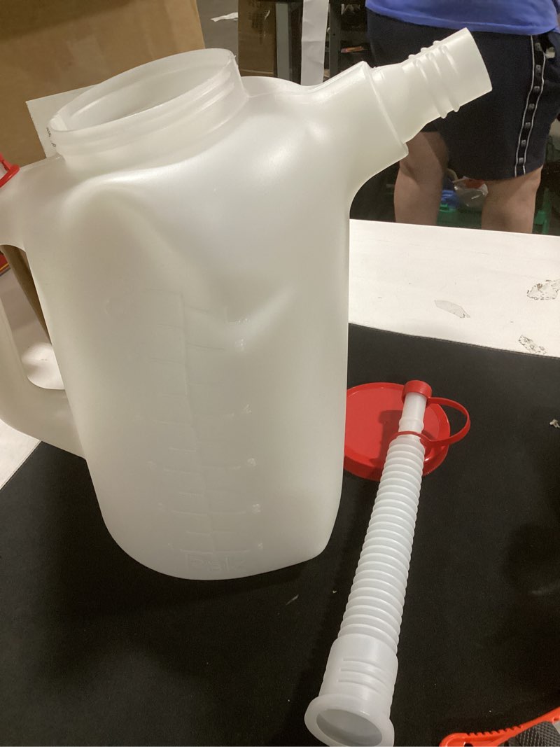 Condition photo showing As Is for pak premium 6 quart measuring and dispensing jug, flexible 10.5" spout, made in usa