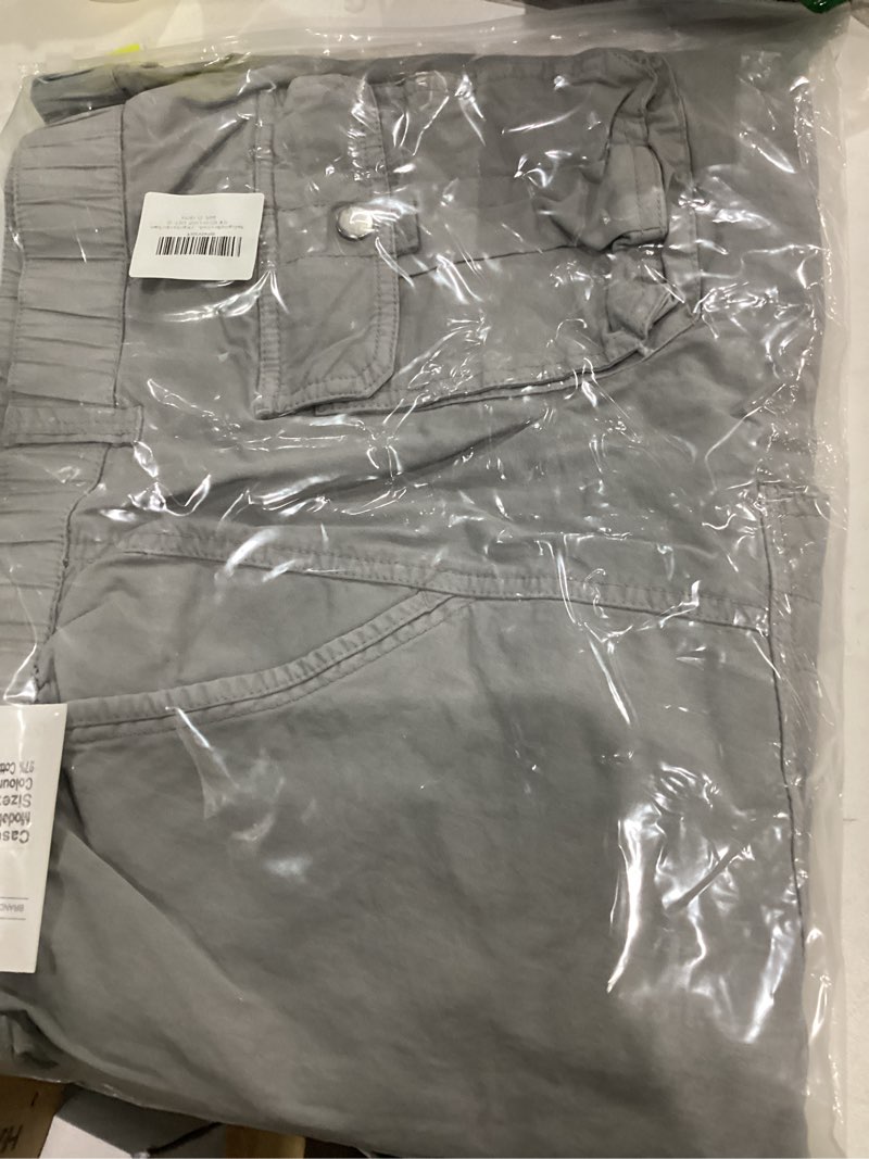 Condition photo showing New/Like New for Mens Long Cargo Shorts Elastic Waist Stretch Twill Cotton 3/4 Multi Pockets Below Knee Cargo Shorts for Men Light Grey 34