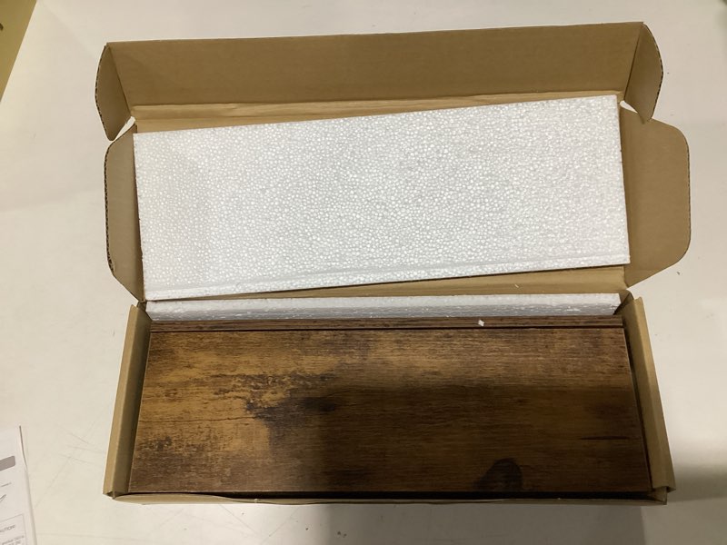 Condition photo showing New/Like New for Floating Shelves for Wall, Wall Mounted Shelves Set of 2, Rustic Shelves with Lip, Display Picture Ledge Shelf for Wall Decor Living Room Bathroom Kitchen - Brown Brown 15.7 In