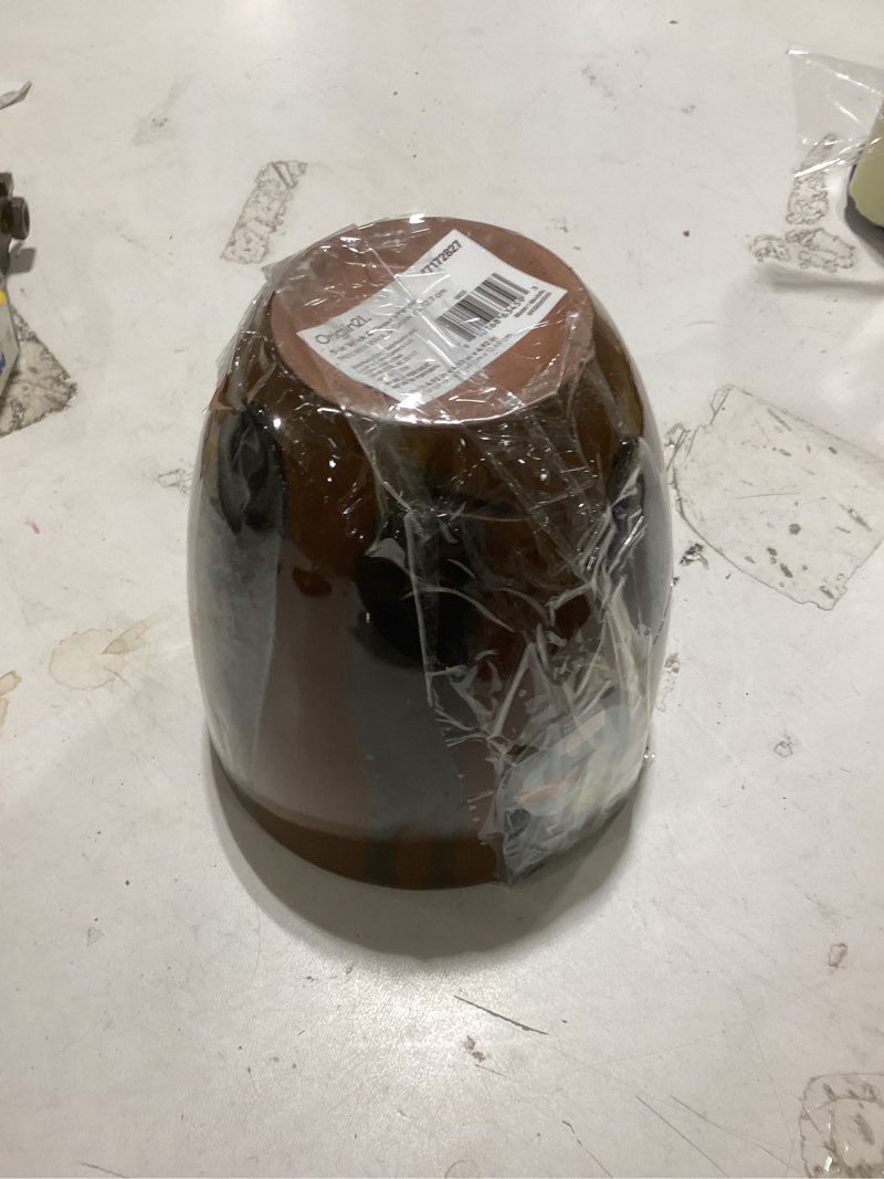 Condition photo showing Good Condition for 100+ bought last week origin 21 round 4.92-in w x 4.92-in l x 4.92-in h brown and black ceramic indoor/outdoor planter