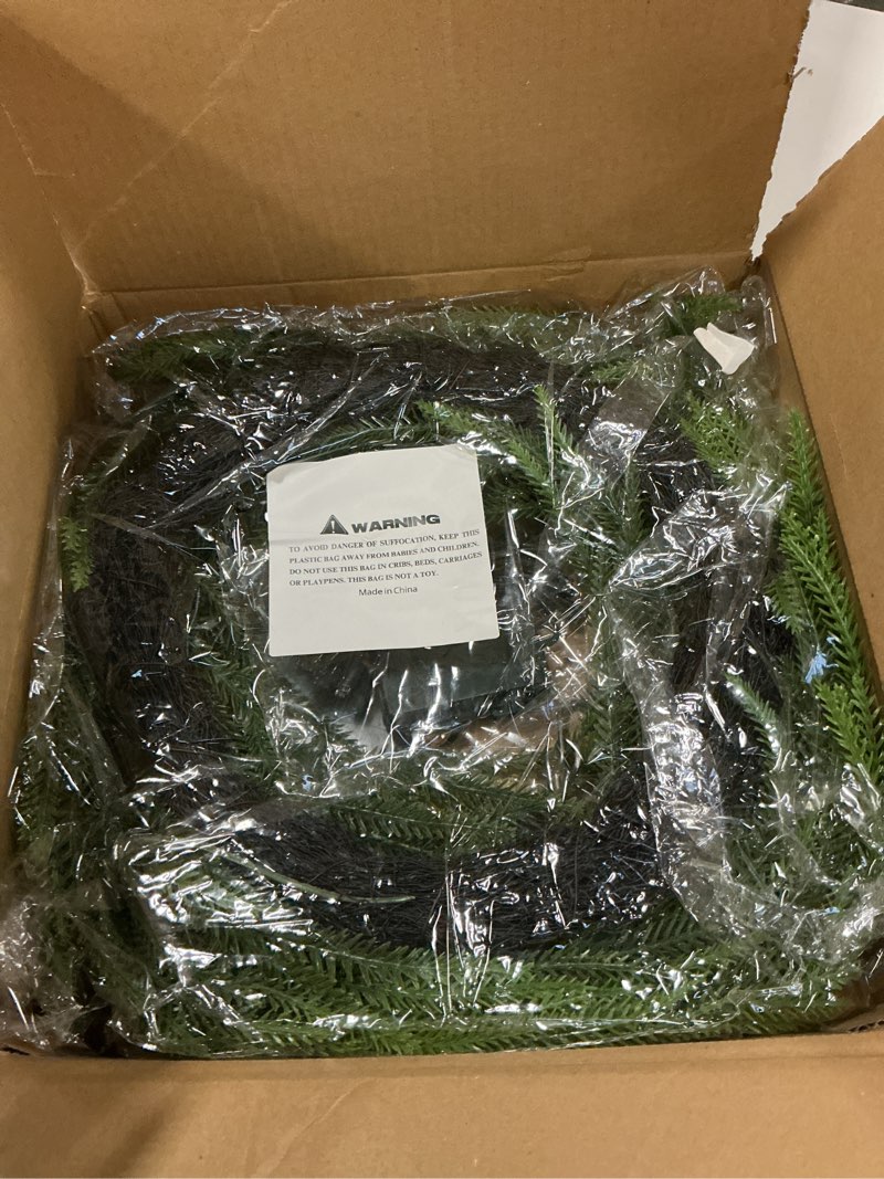 Condition photo showing New/Like New for 24 Inch Christmas Wreath with Lights Real Touch Norfolk Pine Wreath Artificial Christmas Wreaths for Outdoor Christmas Wreaths for Front Door Indoor Windows Wall Xmas Thanksgiving Decorations (1 PCS) Gradient Green Wreath 1 Pcs