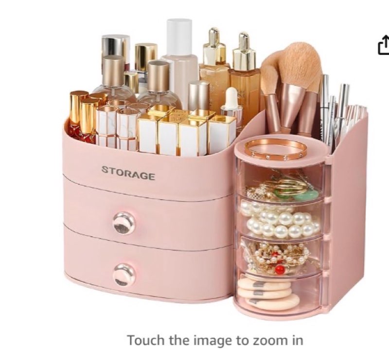 makeup organizer countertop with drawers, make up organizers for vanity, skincare jewelry earring organizers, cosmetic display cases makeup storage for bedroom & bathroom, ideal gifts for women(pink)