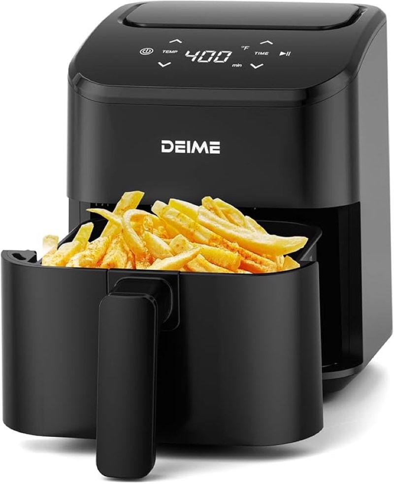 deime air fryer, small digital 3 qt airfryer space saving compact, bake, reheat, roasts for quick easy meals, mini compact & quiet, nonstick & dishwasher safe basket (black)