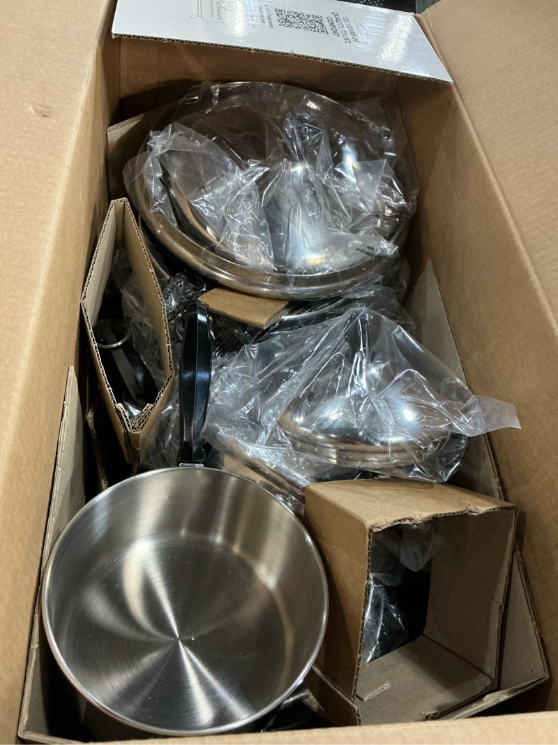 Condition photo showing As Is for Farberware Classic Stainless Steel Cookware Pots and Pans Set, 15-Piece,50049,Silver Cookware Set (15 Piece) Stainless Steel Cookware Set (15 Piece)