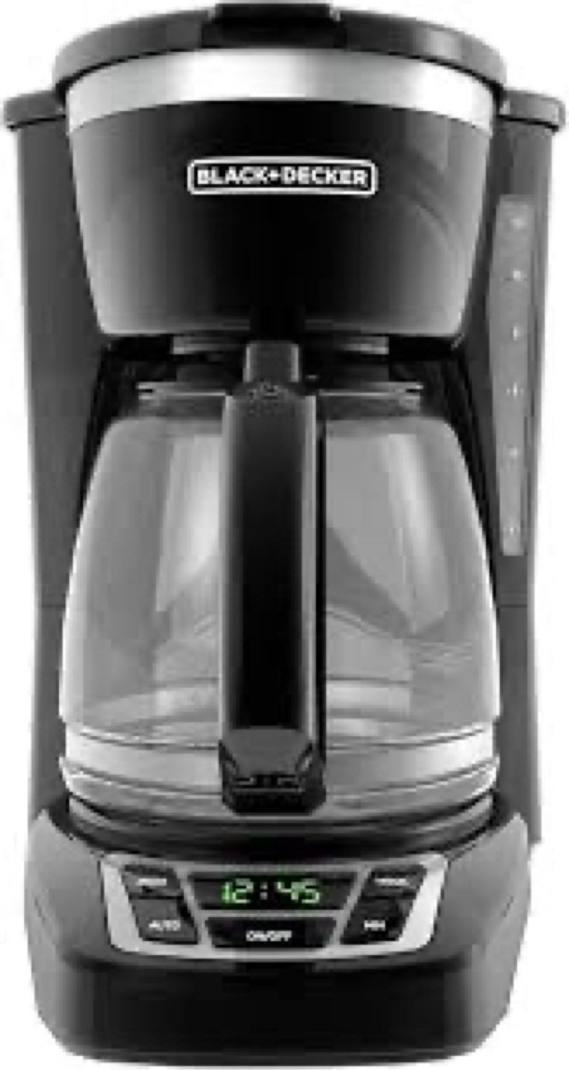 BLACK+DECKER 12-Cup Digital Coffee Maker  Programmable  Washable Basket Filter  Sneak-A-Cup  Auto Brew  Water Window  Keep Hot Plate  Black