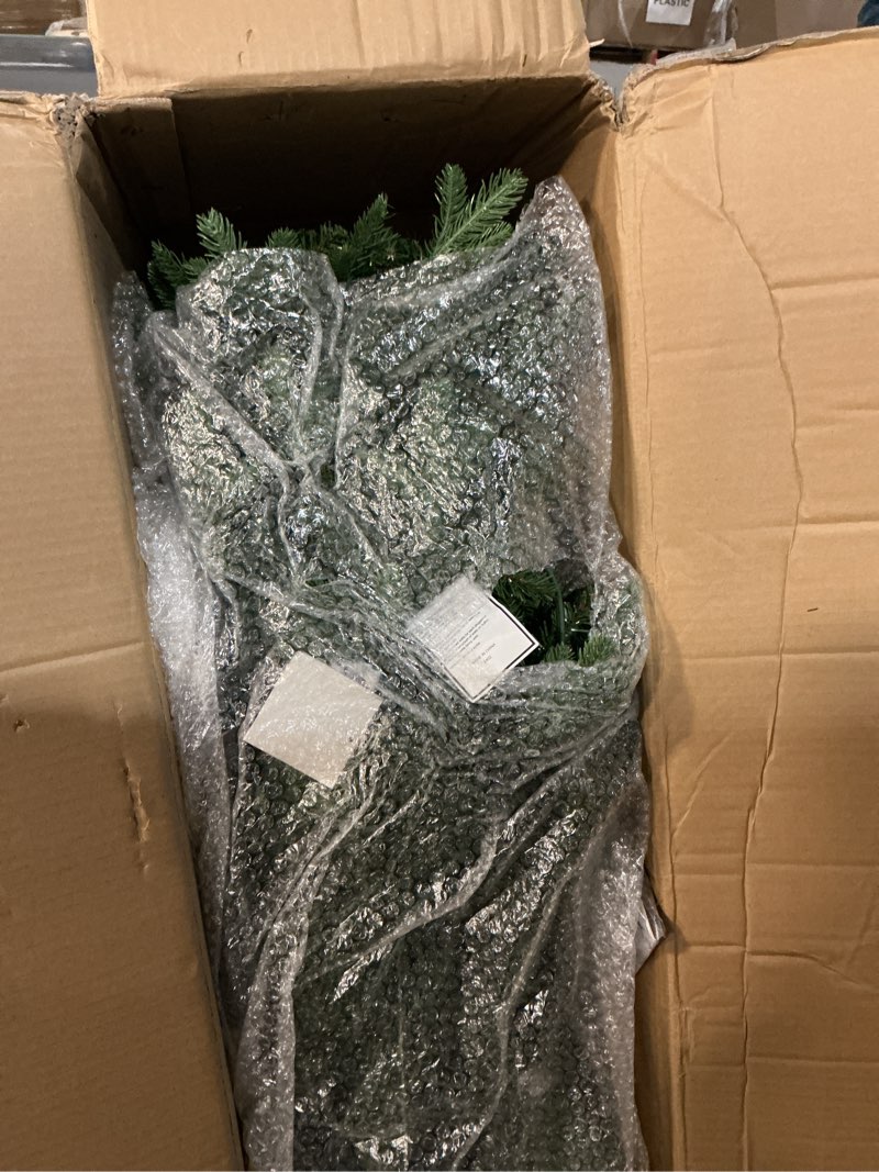Condition photo showing As Is for National Tree Company 6.5 ft Pre-Lit Tiffany Fir Slim Artificial Christmas Tree, 500 Clear Lights, 1,462 Tips, Includes Stand, Green 6ft 6in Tree