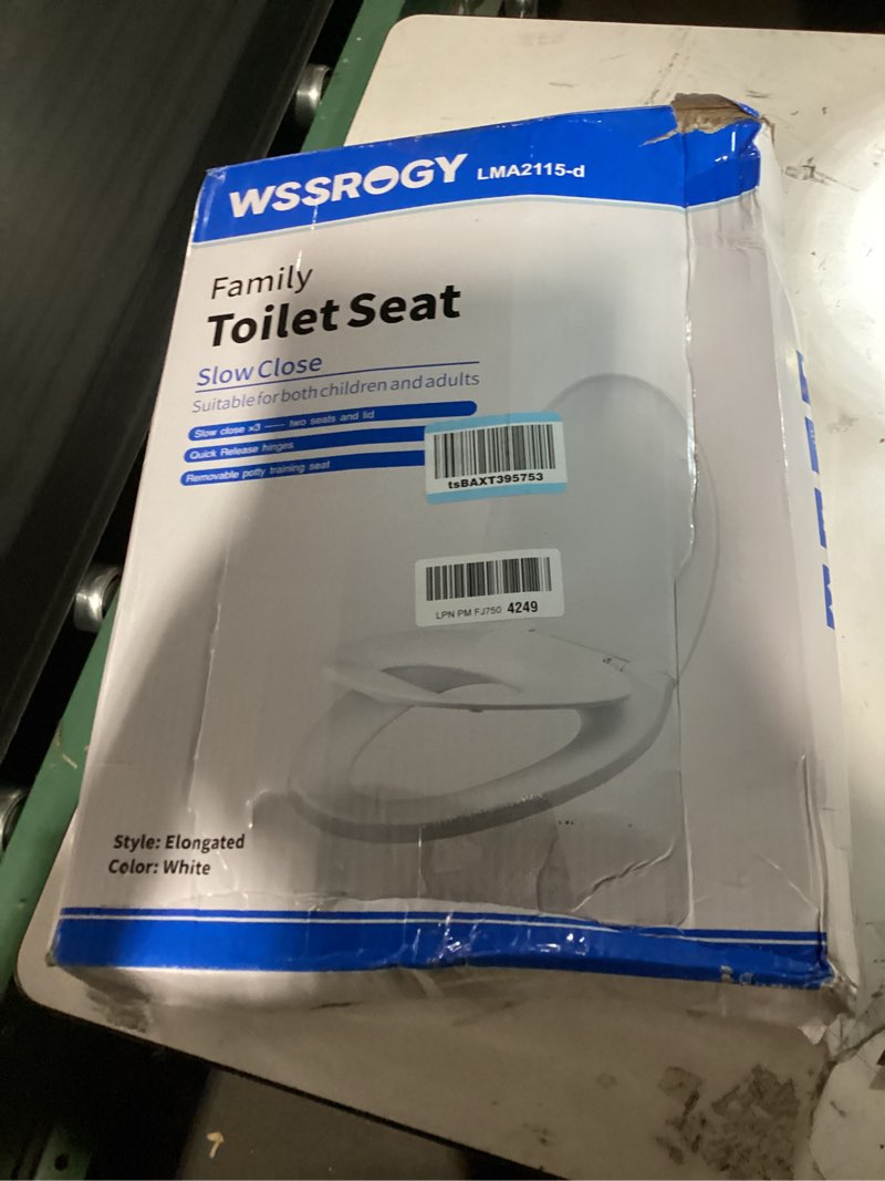 Condition photo showing New/Like New for elongated toilet seat with slow close seat, easy clean, suitable standard elongated or oval toilet w