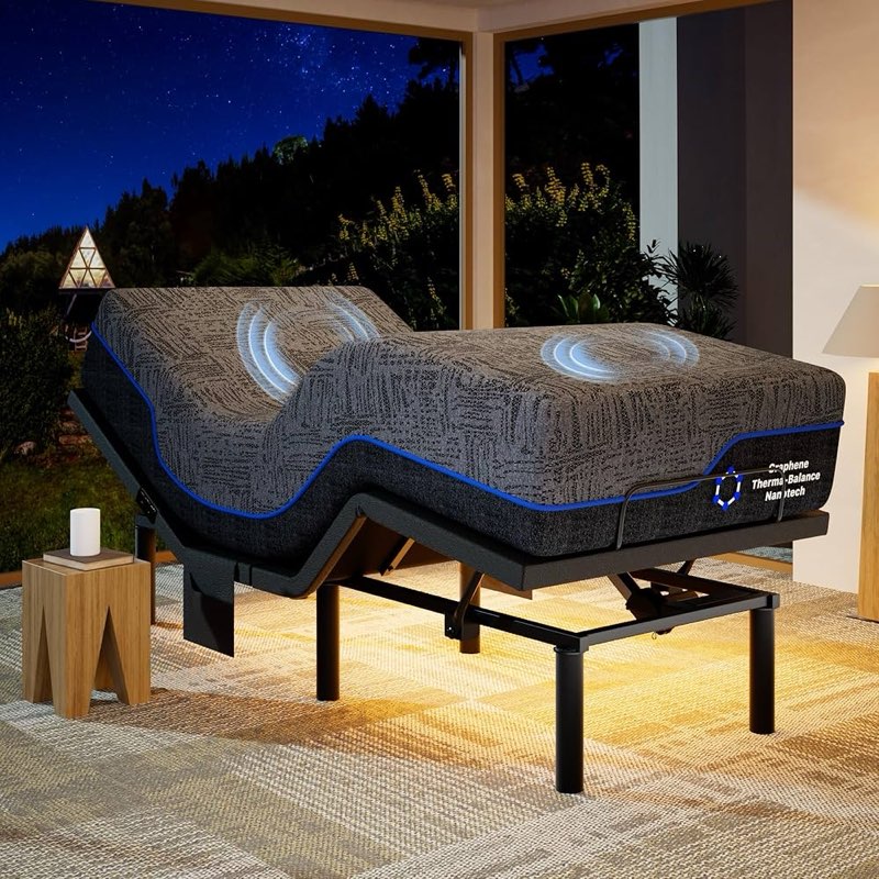 Marsail NS1 Twin XL Adjustable Bed Base with Massage- Smart Dual Motor Bed Frame with Wireless Remot