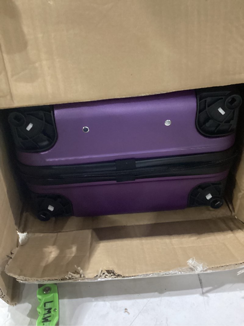 Condition photo showing As Is for 2-piece carry on luggage set, 14-inch makeup case & 20-inch suitcase, pc+abs hardshell, tsa lock, detachable 360° spinner wheels, lightweight travel suitcase for short trips(purple) 14 inch+20 inch purple