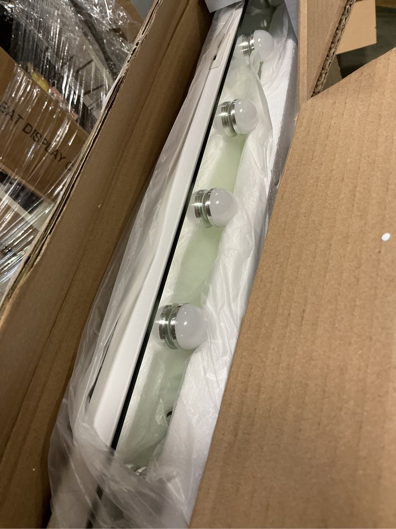 Condition photo showing Good Condition for 42''X30'' Vanity Mirror With Bluetooth Speaker, Hollywood Lighted Makeup Mirror with 21 Dimmable LED Bulbs, 3 Color Lighting Modes & Stepless Dimming, 5X Magnification, Tempered Glass, USB & Type-C