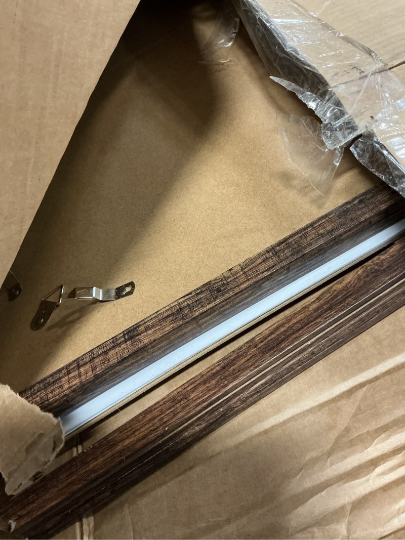 Condition photo showing Good Condition for 16x24 frame set of 2, rustic brown wood style - display 16 x 24 picture without mat or 12x18 picture with mat, wall mounting horizontal and vertical rustic brown 16x24 in