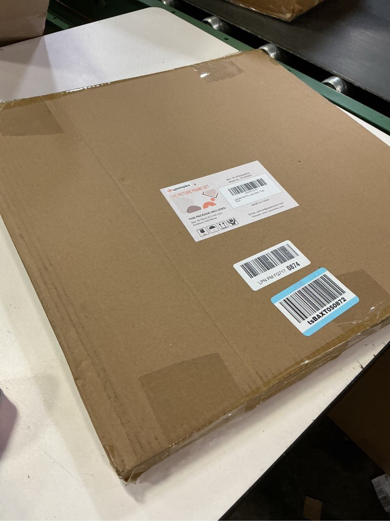 Condition photo showing New/Like New for upsimples 18x18 picture frame, display pictures 8x8 with mat or 18 x 18 without, wall hanging square frames, black, 1 pack black 18x18