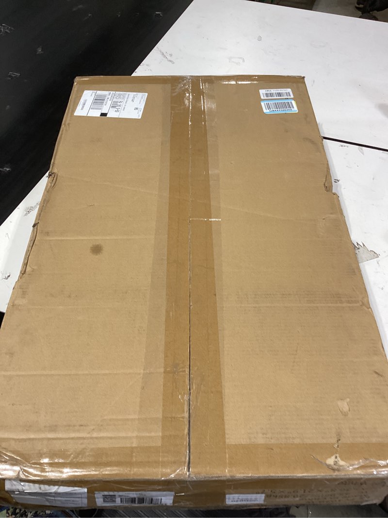 Condition photo showing New/Like New for mobile standing desk, 35inch small rolling table with drawer, height adjustable sit stand workstation, white portable laptop cart with hidden wheels or lockable casters