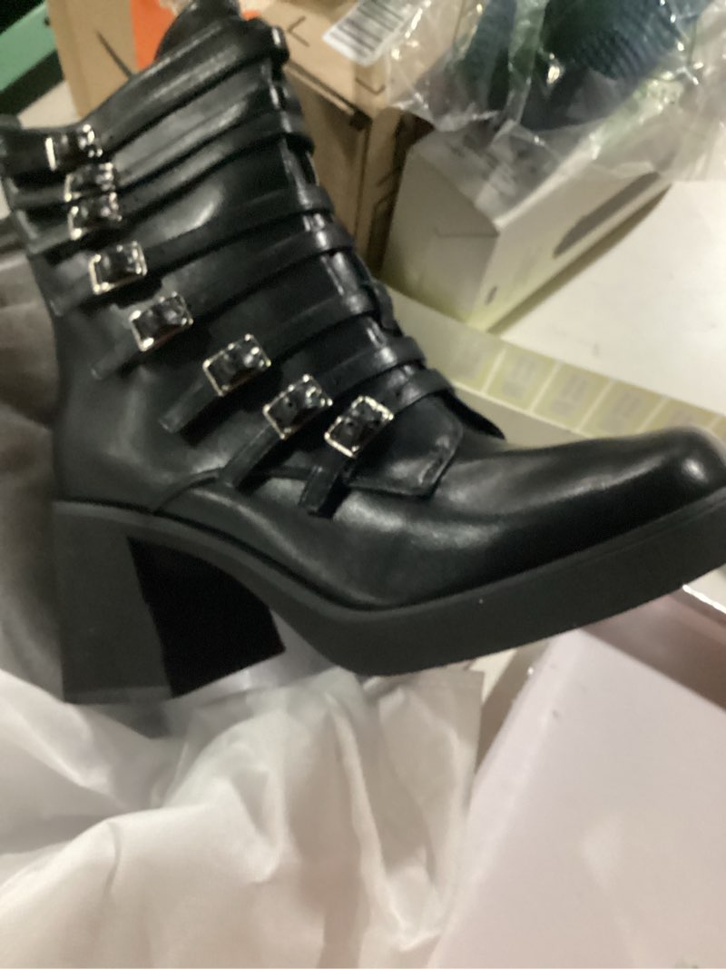 Condition photo showing Good Condition for Women's Block High Heel Buckle Plafrom Ankle Boots Square Toe Dress Booties