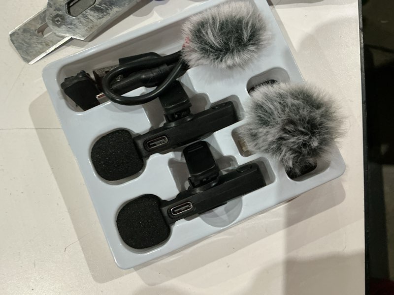 Condition photo showing Good Condition for maybesta wireless mini microphone for iphone, android phone - 2 pack lavalier lapel mic for audio video recording - clip on content creator microphones for youtube tiktok podcast vlogging black(all iphones & androids)
