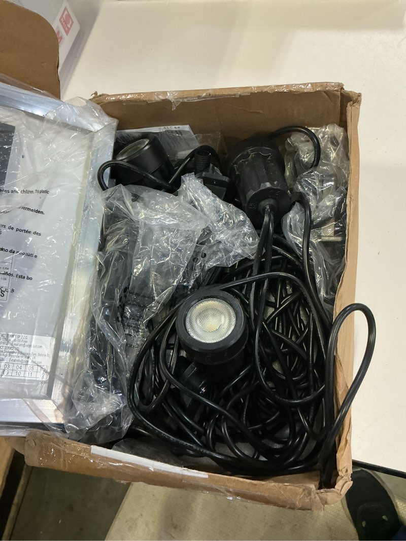 Condition photo showing As Is for cly solar rgb spotlights outdoor garden floodlight landscape spotlights 6-1 | 10 colors 12 modes solar powered spike lights ip66 waterproof 59.06ft cable with remote for lawn, patio, balcony, decoration 6-in-1 rgb (red, green, blue)