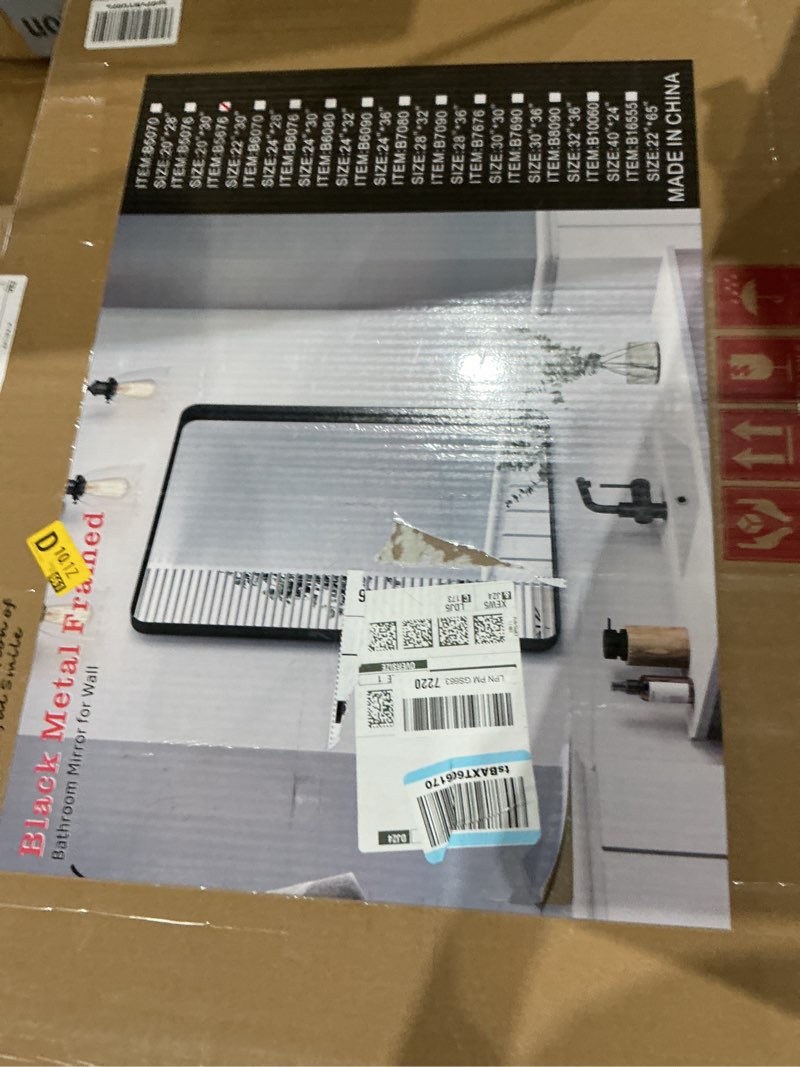 Condition photo showing New/Like New for loaao 36x36 inch black metal framed bathroom mirror for wall, matte black bathroom vanity mirror farmhouse, anti-rust, tempered glass, hangs horizontally or vertically black 36"l x 36"w