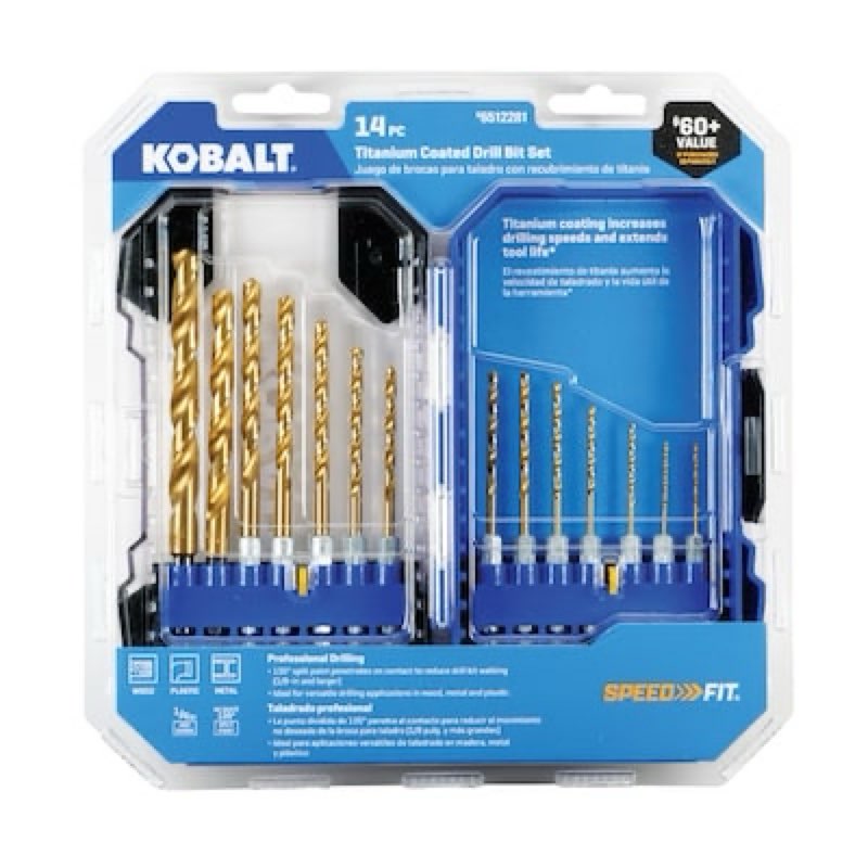 kobalt 14 -piece x titanium coated hss jobber length twist drill bit set