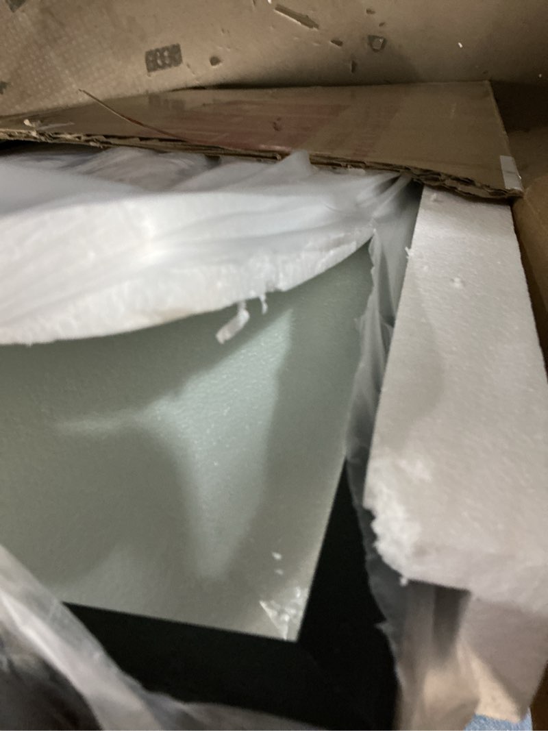 Condition photo showing Good Condition for 24" x 28" matte black bathroom mirror for wall, rectangular beveled vanity mirror with aluminum alloy frame, right angle corner, hd reflection, horizontal or vertical mount black 28"l x 24"w