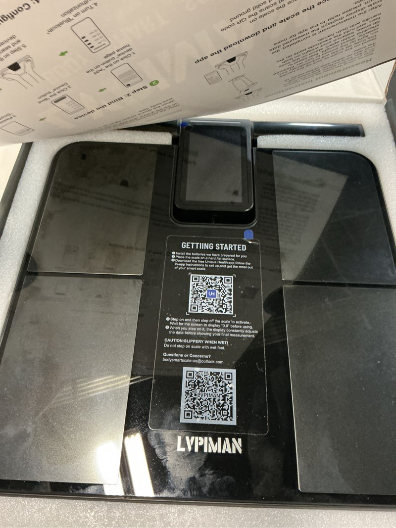 Condition photo showing Good Condition for smart scale for body weight and fat,bmi,muscle mass 56 body composition measurement,7 electrodes digital bathroom scale,with 5.25-inch va color screen on retractable handle,485lbs