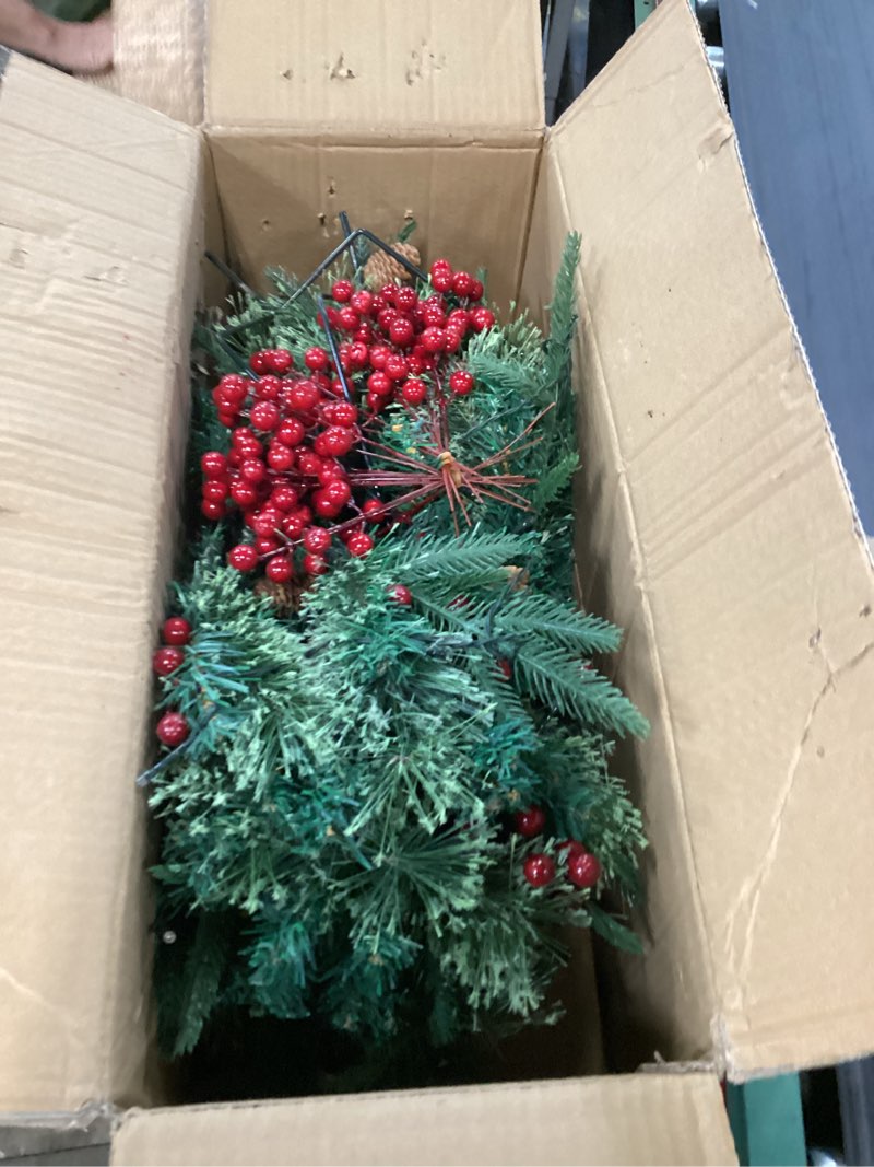 Condition photo showing Good Condition for 2 Pcs 22 Inch Christmas Tree Frosted Urn Filler Outdoor Planter Pots Filler Prelit Xmas Pine Trees with Cones and Red Berries 50 Warm White LED with 8 Light Modes and Timer for Yard (Common Version)