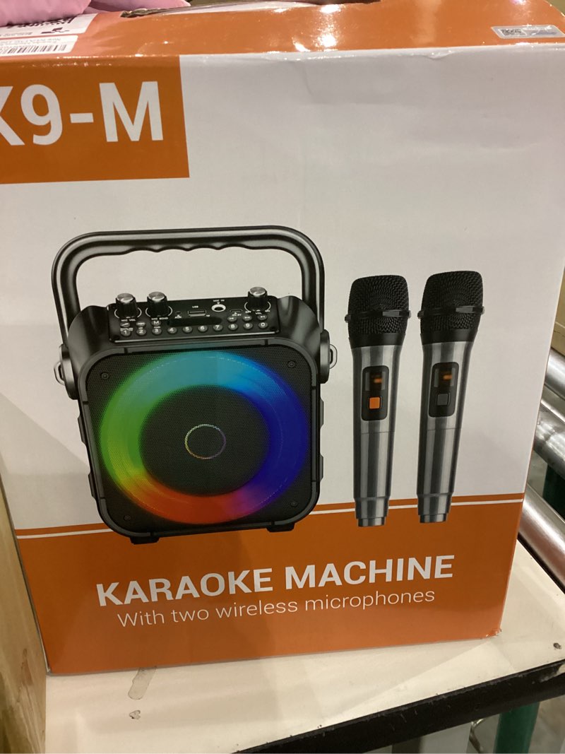 Condition photo showing As Is for Karaoke Machine, Portable Bluetooth Speaker with 2 Wireless Microphones for Adults & Kids with Lights, Karaoke Microphone with PA System Supports USB/TF/REC/FM/AUX for Home Party Home System Packages Black
