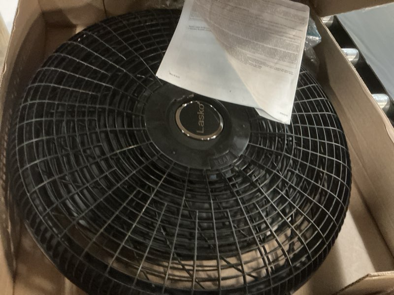 Condition photo showing As Is for lasko pedestal fan, oscillating fan for bedroom with adjustable height and 3 cooling speeds, portable, 18", black, 1827