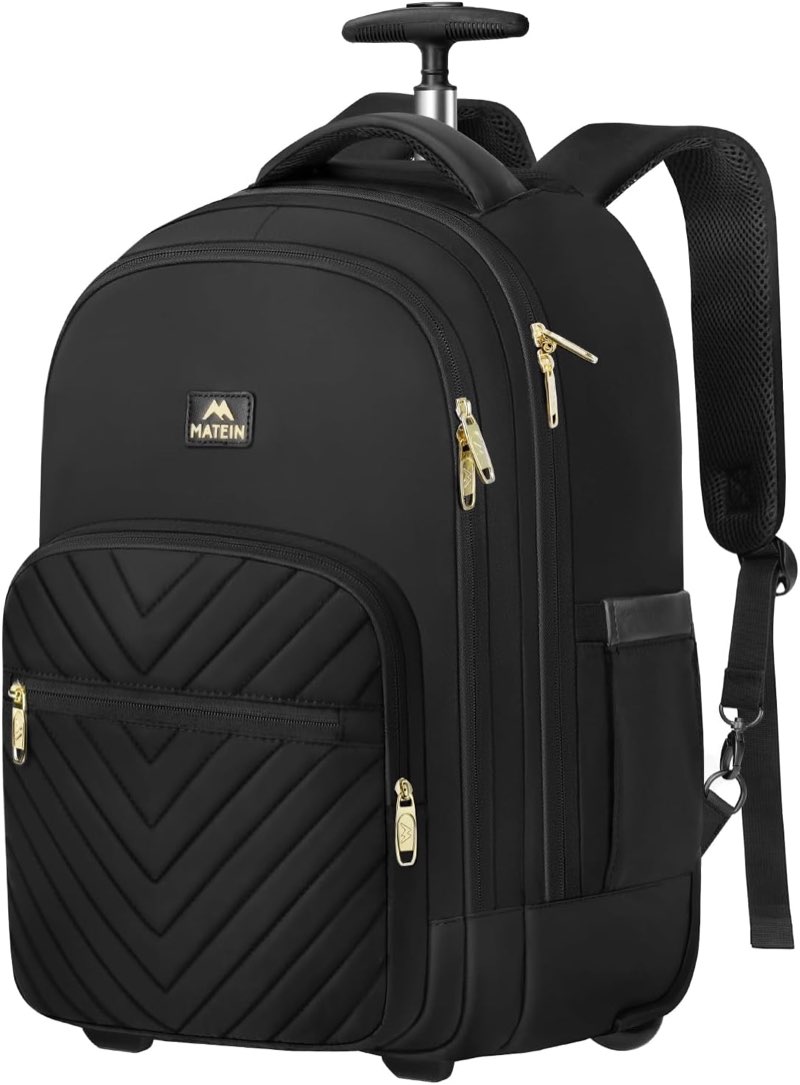MATEIN Rolling Backpack for Women, 17 inch Water Resistant Wheeled Laptop Backpack, Large Carry On L