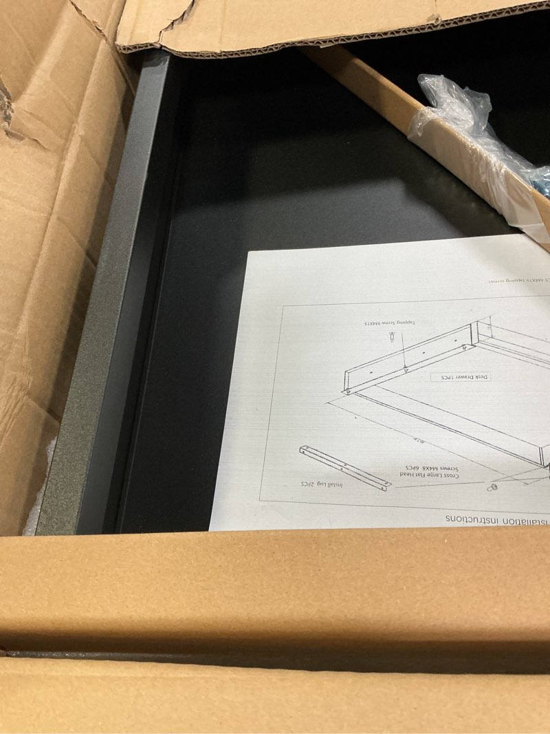Condition photo showing Good Condition for under desk drawer for desk 23.5 in, pull out storage organizer with slide extension mounted under flat wooden table or workbench, carbon steel hidden desk drawer 23in single